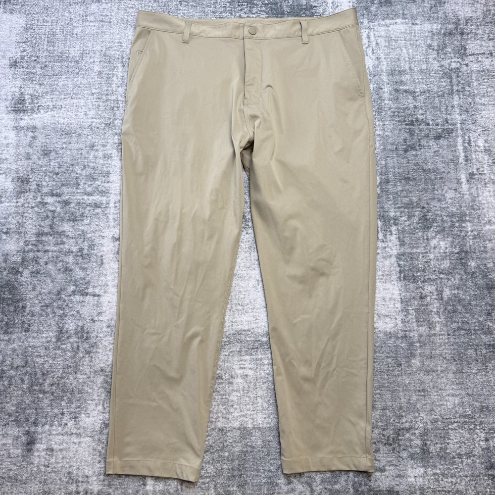 Rhone Commuter Pants Mens 38x27 Khaki Slim Fit Performance Chino Office Golf - Picture 2 of 10
